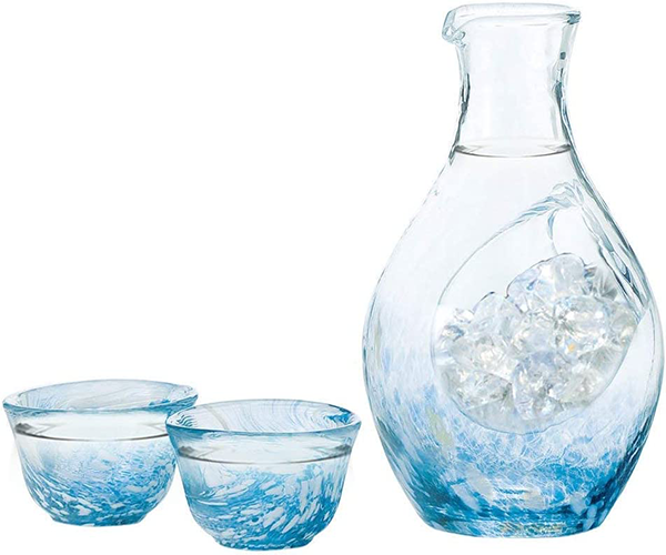 3-Piece Cold Sake Glass Set: Blue Carafe 300 ml, Glass 55 ml Alt Japansk