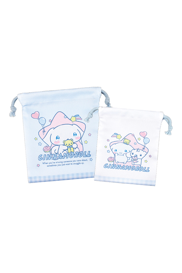 Et sett med to Cinnamoroll snøreposer i ulik størrelse.