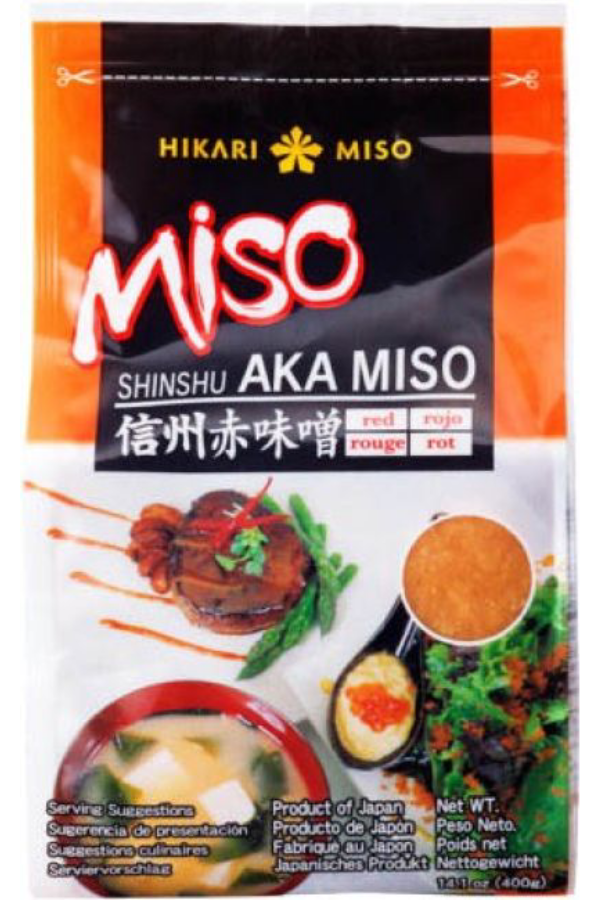 Pakke med Hikari Shinshu Aka Miso (Rød), en japansk misopasta, 400g.