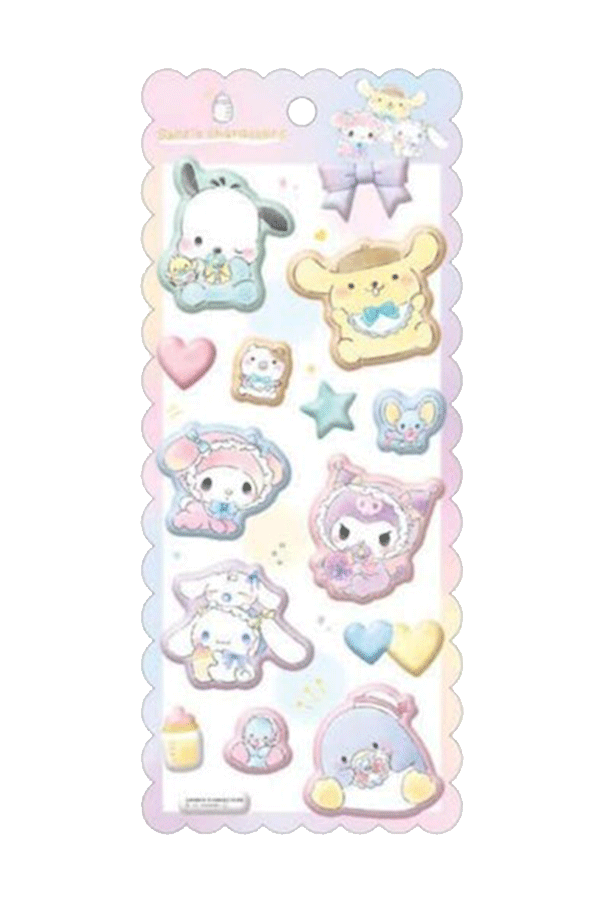 Et ark med myke Marshmallow-klistremerker med Sanrio karakterer