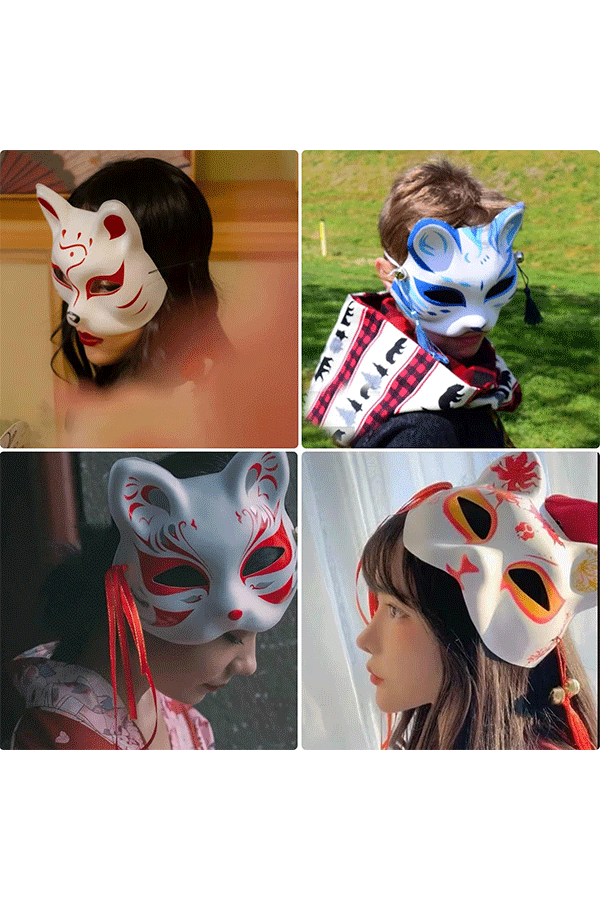 Fox Mask Cosplay Red & Black Alt Japansk