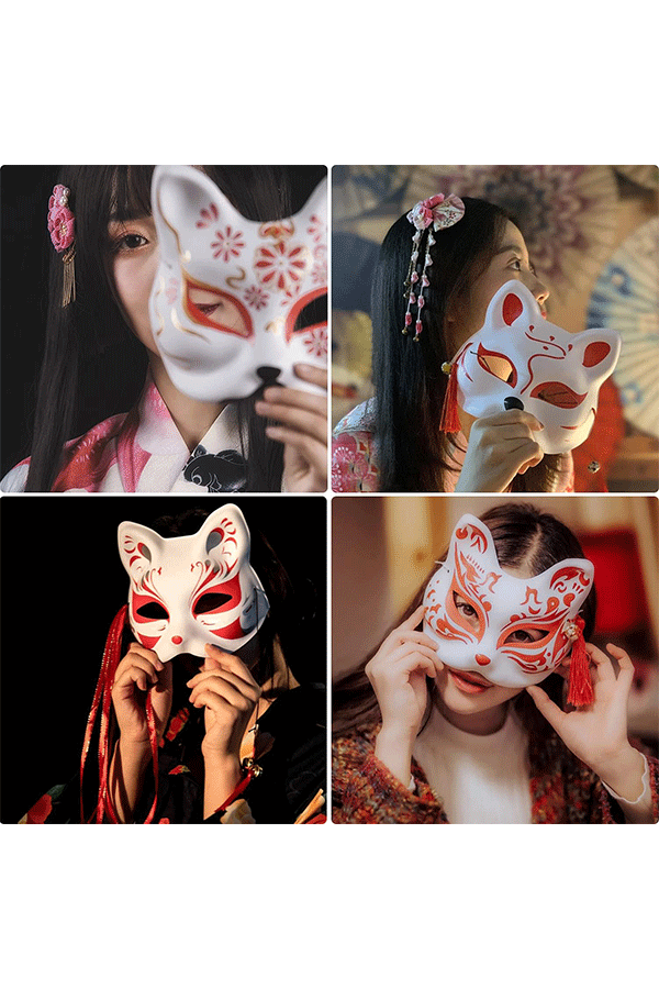 Fox Mask Cosplay Red & Black Alt Japansk