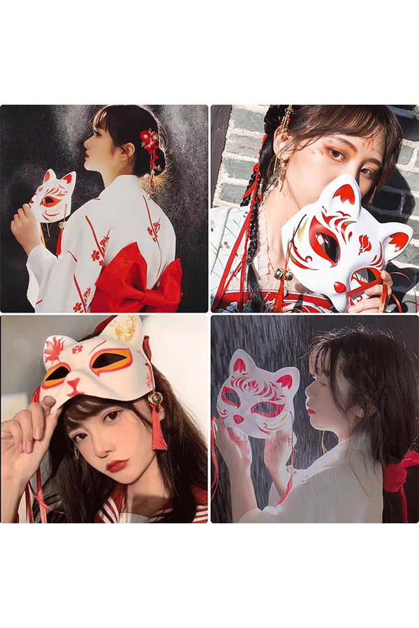 Fox Mask Cosplay Red & Black Alt Japansk