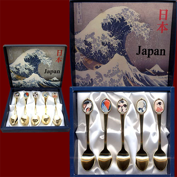 Japanese Art Spoons Ukiyo-e Print 5 Piece Set Auspicious Gift Alt Japansk