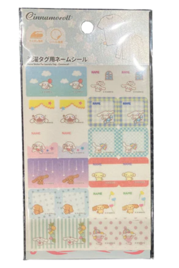 Pakke med Cinnamoroll navnelapper, strykelapper for vaskelapp.