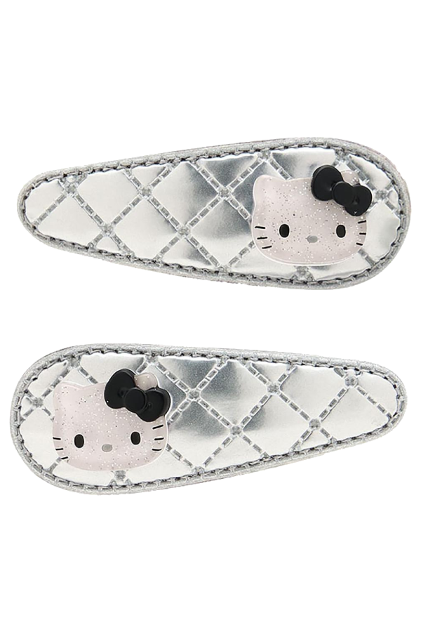 Et sett med to sølvfargede Hello Kitty hårklyper fra Sanrio Original.