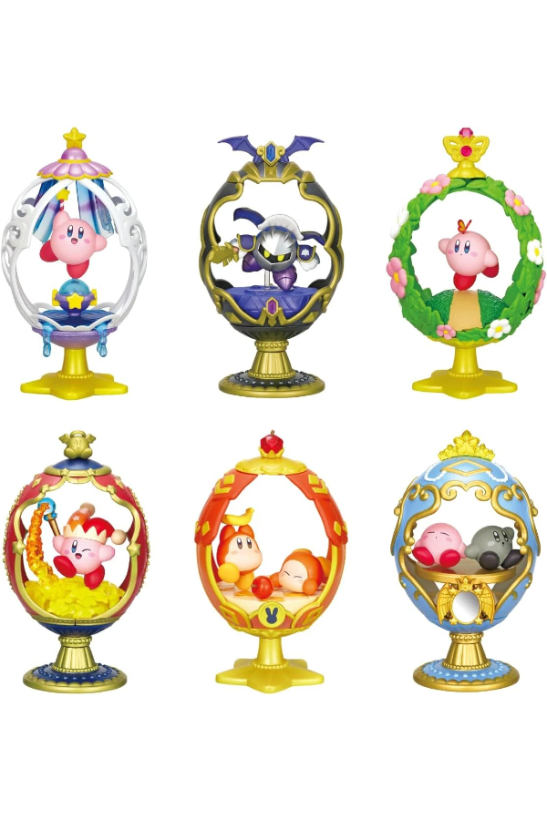 Offisiell samling for Kirby Ovaltique Collection fra Re-Ment, som viser alle seks mulige figurer i sine ovale rammer.