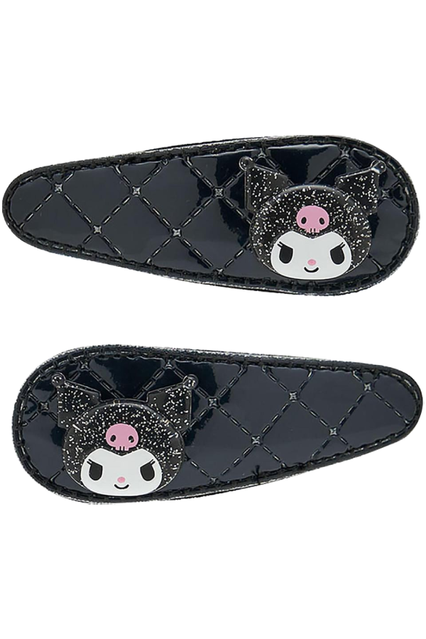 Et sett med to Kuromi hårklyper for pannelugg fra Sanrio Original.