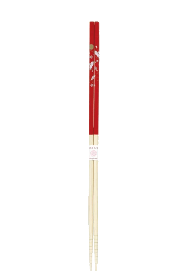 Et par 33cm lange Saibashi matlagingspinner med "Moon Rabbit"-design i rød.