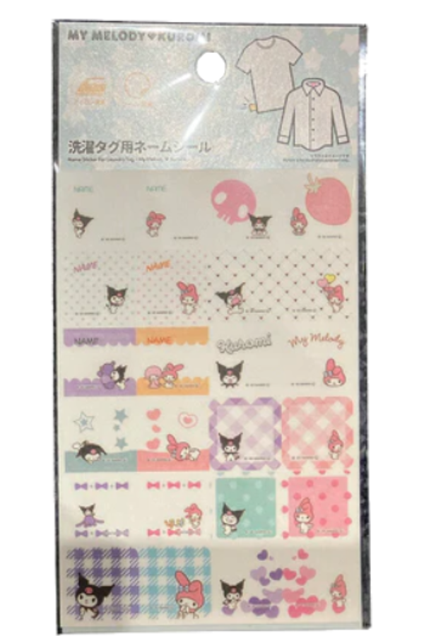 Pakke med My Melody x Kuromi navnelapper, klistremerker for vaskelapp.