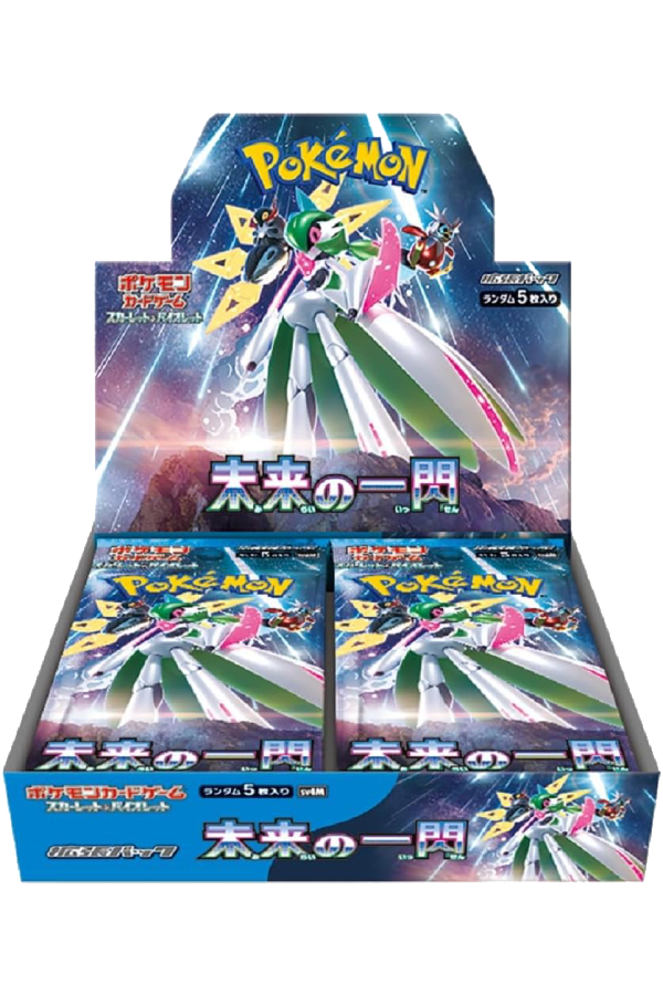 En forseglet japansk booster box for Pokémon-settet Scarlet & Violet: Future Flash.
