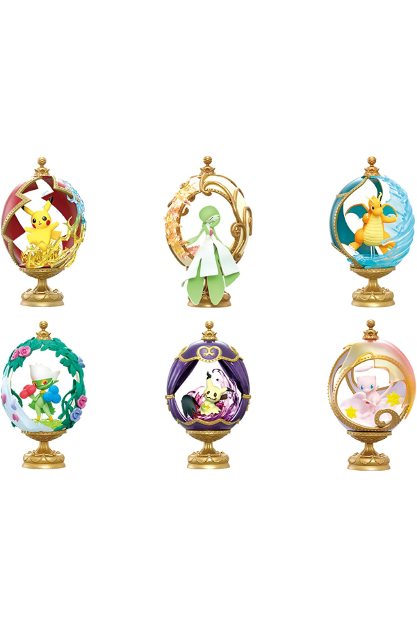 Pakke med Pokémon Ovaltique Collection fra Re-Ment, som viser alle seks mulige figurer.