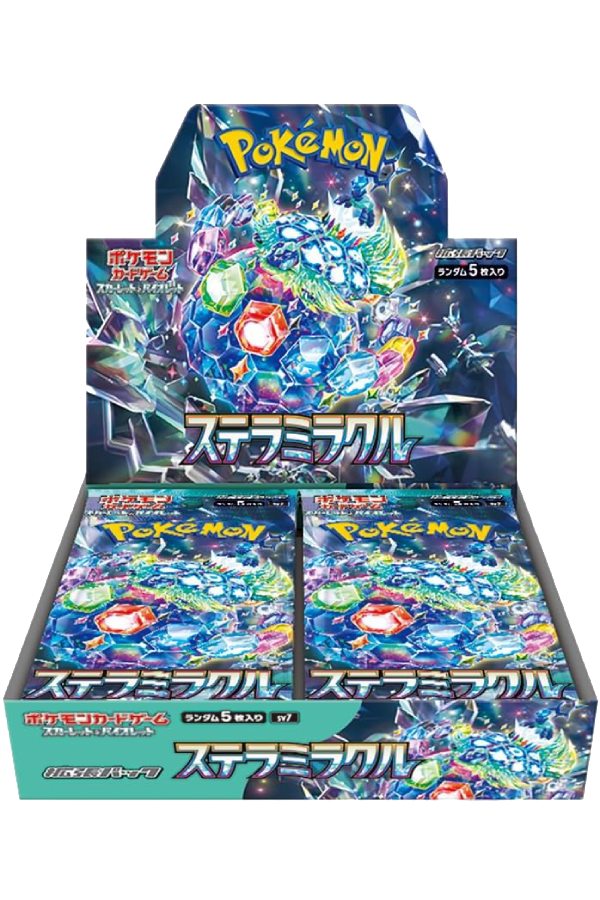 En forseglet japansk booster box for Pokémon-settet Scarlet & Violet: Stellar Miracle.