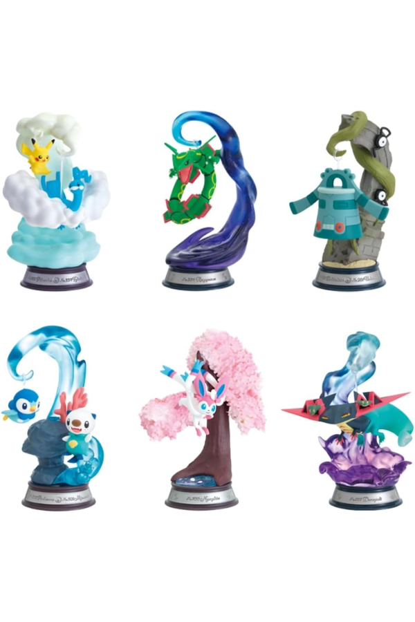Pakke med Pokémon Swing Vignette Collection 2 fra Re-Ment, som viser alle seks mulige hengefigurer.
