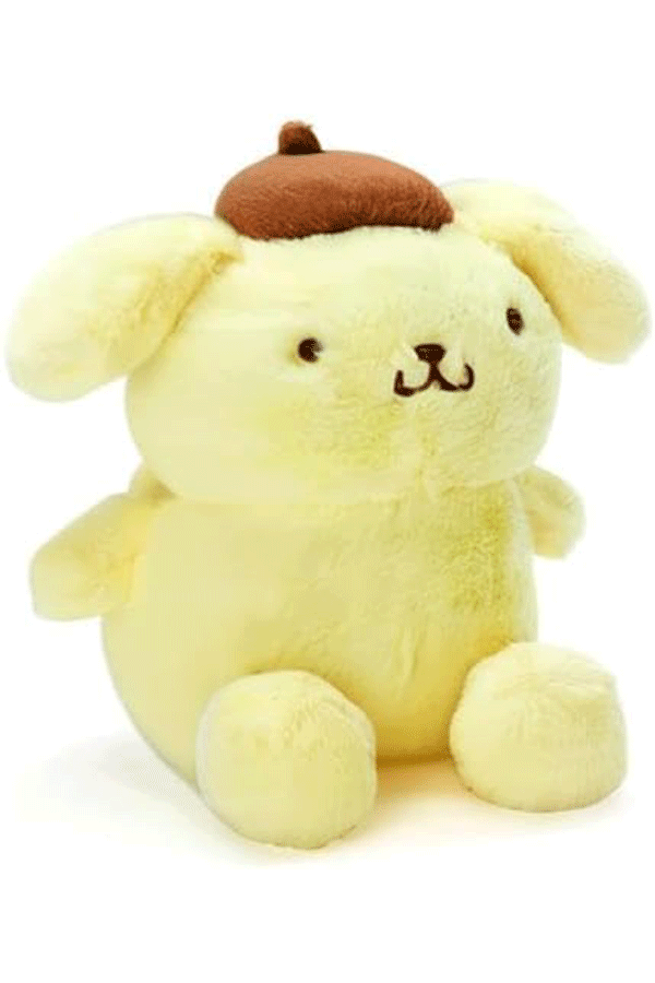 Pompompurin bamse plysj fra Sanrio Original, tilgjengelig i tre størrelser.