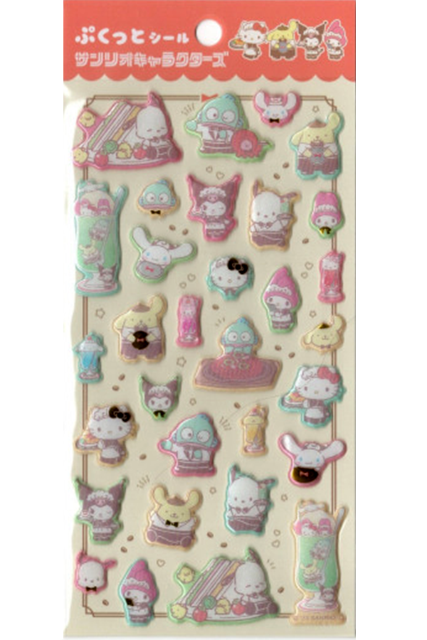 Ark med Sanrio Pukutto klistremerker, med 3D-effekt.