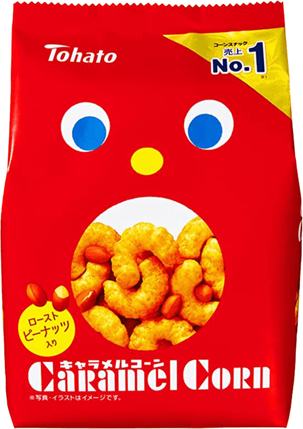 En 75g pose med den originale Tohato Caramel Corn, en klassisk japansk maissnacks.