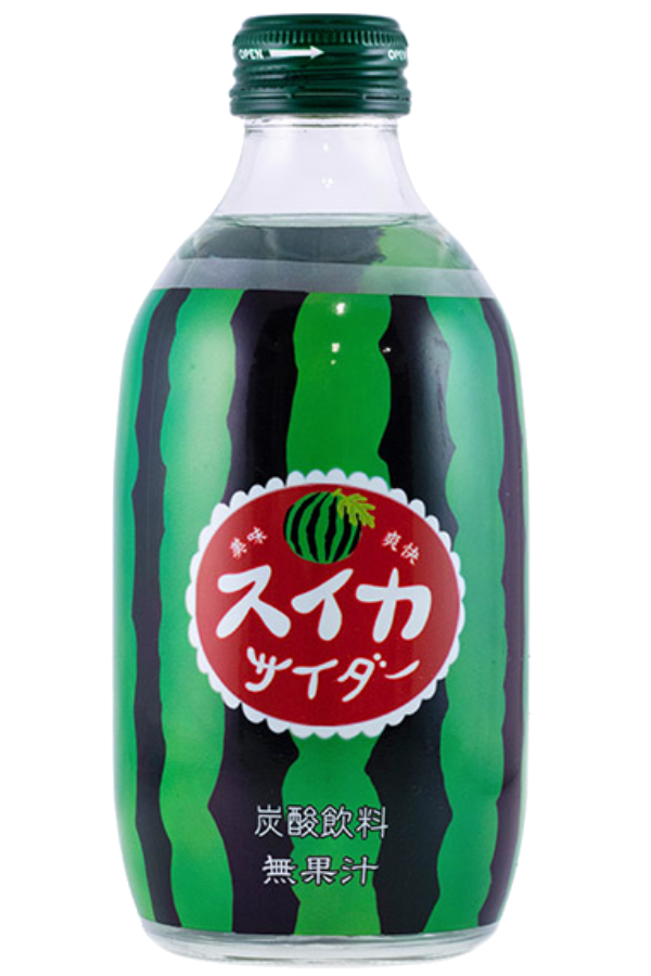 En 300ml glassflaske med Tomomasu Watermelon Cider.